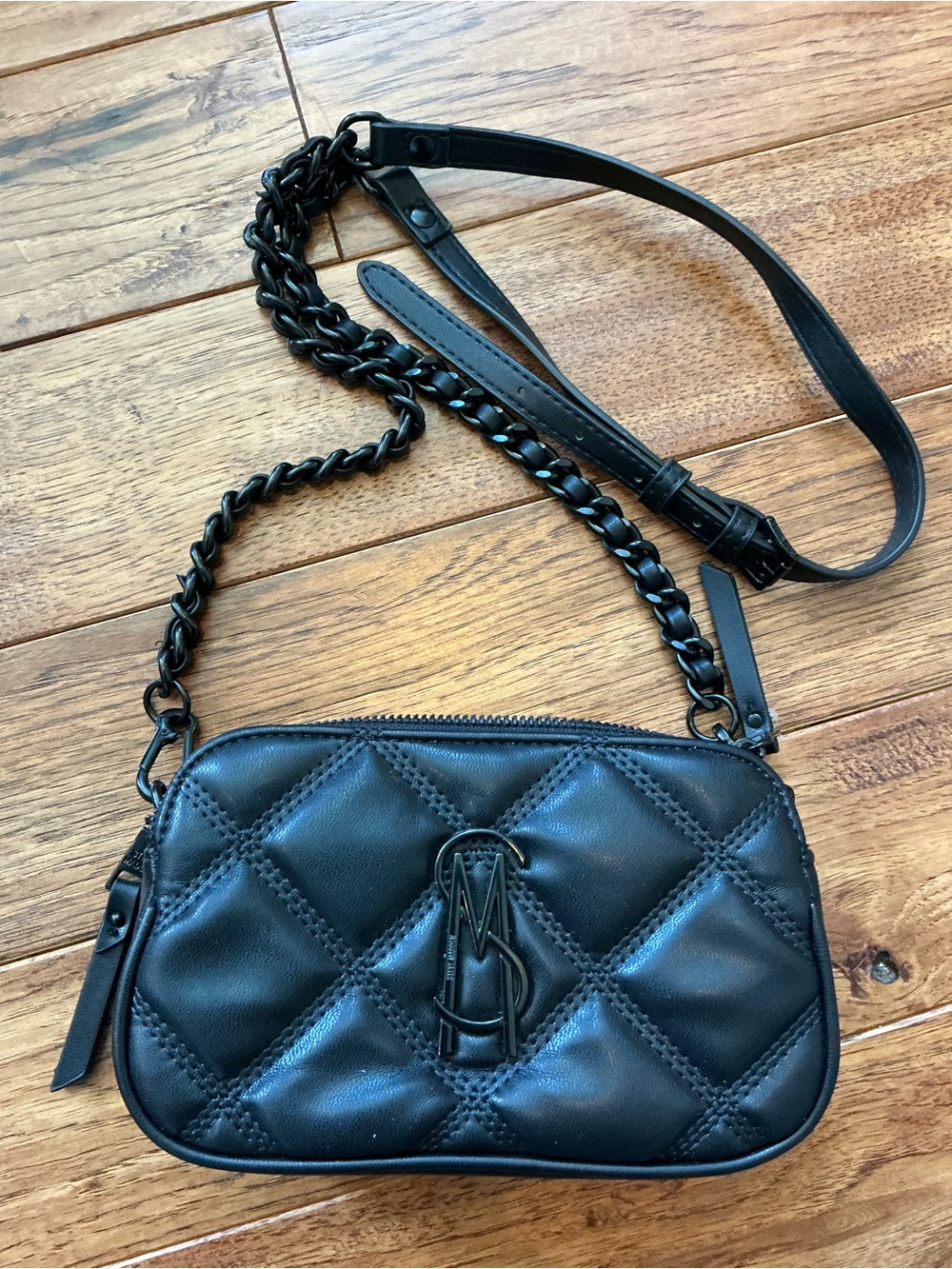 Steve Madden Black Quilted Purse, Black Chain Strap